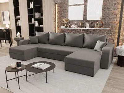 Image de CANAPE HEWLET U BIS Sawana 21 Gris avec fonction sommeil Canapé en forme de U avec coffre de rangement Canapé de salon Canapé-lit Coffre de rangement Canapé-lit