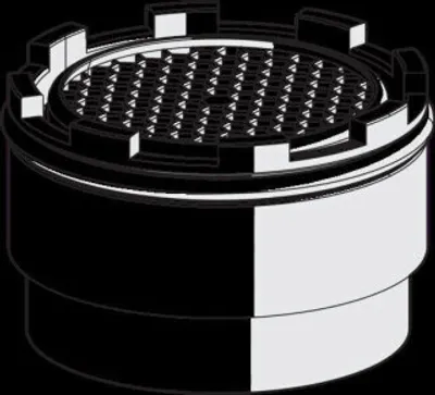 A 3D rendering of a faucet aerator.