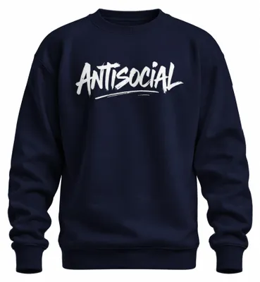 Immagine prodotto di Felpa con cappuccio, stile "Antisocial", "Introvert", "Gothic", "Punk", "Urban", "Grunge", colore blu navy, taglia L
