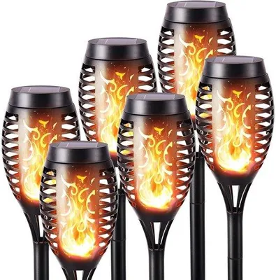 Produktbild von Solar Outdoor-Lampen - Realistische Fackel-Design - Für Urlaub-, Garten- und Rasenbeleuchtung - 6 Stück - Schwarz