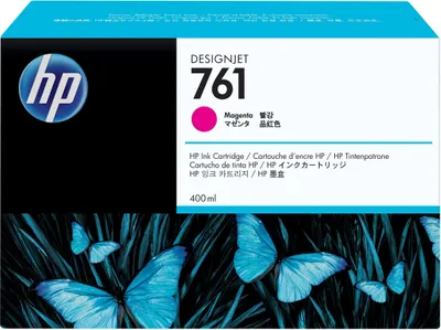 Zdjęcie produktu dla HP Purpurowy wkład atramentowy 761 DesignJet 400 ml, Drukarka HP Designjet T7100; Drukarka HP DesignJet T7200 Production, Termiczny druk atramentowy, Purpurowy, CM993A, Singapur, 174 mm