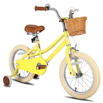 Produktbild von Kinderfahrrad – Retro-Mädchenfahrrad 12 Zoll mit Stützrädern, Korb und Rücktrittbremse, in Gelb