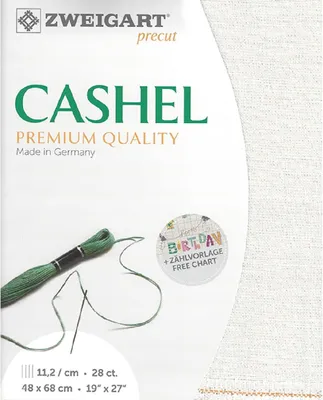 Zdjęcie produktu dla Evenweave Tkanina CASHEL Zweigart Precut 28 ct. 3281 kolor 1111 white opal irise, tkanina do haftu 100% len 48x68 cm