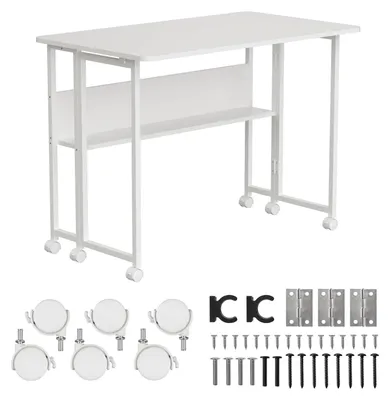 Zdjęcie produktu dla Mobilny Stół Składany na Kółkach - 100 x 58 cm, Biały, Stół komputerowy