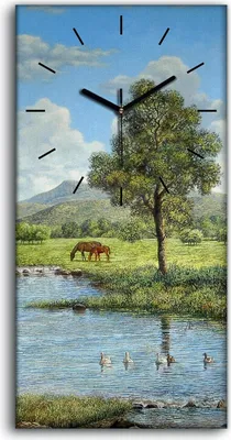 Produktbild von Leinwand Uhr Küche Wohnzimmer Bild 30x60 Gemälde Landschaft Baum Berg Kunst - schwarze Hände