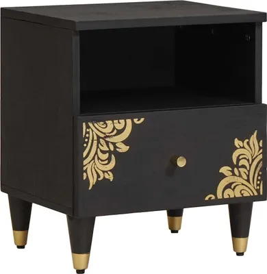 Produktbild von "Schlussverkauf" Nachttisch 1 PC - mit Reichlich Stauraum - Schwarz 40x33x46 cm Massivholz Mango  C9057