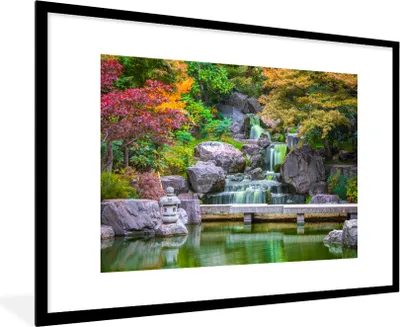 Produktbild von MuchoWow® Gerahmtes Poster Steine - Wasser - Bäume - Japanisch - Botanisch 90x60 cm - Poster mit Schwarzem Bilderrahmen Wandposter Rahmen Foto Bilder - Wanddekoration - Fotos