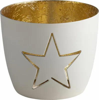 Obrázek produktu pro Dárková společnost Lucerna Madras Star M, svícen na čajovou svíčku, svícen na svíčku, železo, bílá/zlatá, v 8,5 cm, 1101204001