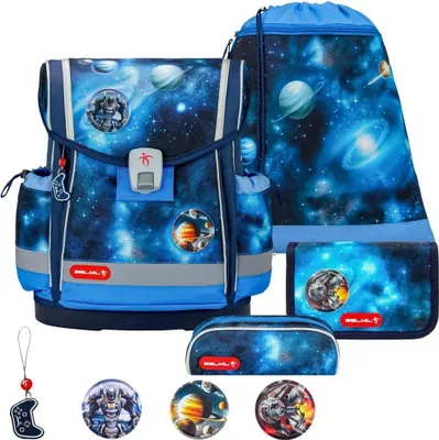 Produktbild von Belmil Classy Plus ergonomisches Schulranzen-Set 5-teilig "Galaxy Light" mit Brustgurt, Magnetverschluss, Patch Set 3 Stück