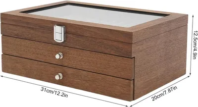 Produktbild von Vintage Walnuss Stifte Vitrine - Holz Stiftebox - 34 Steckplätze große Kapazität - 3 Ebenen - Glasdeckel - Samtfutter - Braun