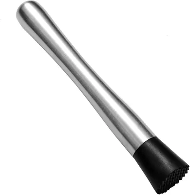 Productafbeelding van RVS Muddler - Cocktail Muddler Bar Tool - Cocktails Maken - Massieve Nylon Kop - 10 Inch - Zilver