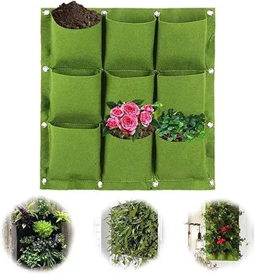 Produktbild von 9 Taschen Pflanzsack für Balkon und Terrasse grün