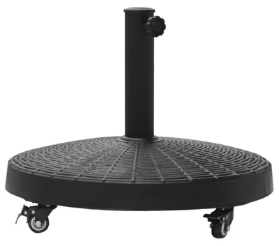 Image de Pied de parasol - Base ronde - Ø 52 cm - 22,7 kg en polyrésine - Avec roulettes - Pour mâts de Ø 38/48 mm - Style rotin - Pour le jardin/la terrasse - Noir