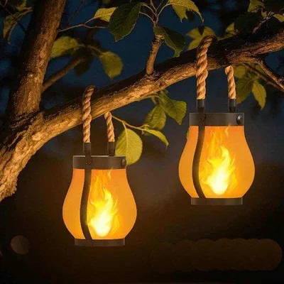 Image de Ensemble d'éclairage solaire avec effet de flammes clignotantes, lampes solaires à flammes dansantes, lampes solaires à flammes, lampe stable et clignotante, recharge USB et solaire