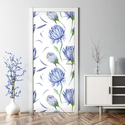 Produktbild von Dekorative Abnehmbarer Wandsticker Türtapete selbstklebend Klebefolie Blaue Blumen 85 x 200 cm