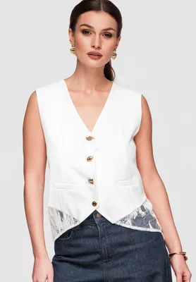 Produktbild von LARICA Damen Weste Asymmetrisch Elegant Figurbetont OW-VE-E0002 white M