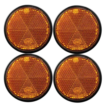 Produktbild von Runde, orangefarbene Reflektoren, selbstklebend, Durchmesser 60 mm, Set mit 4 Stück