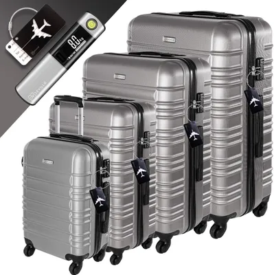 Produktbild von Devillo® Kofferset 4tlg. S-M-L-XL, Silber - Trolley Koffer Reisekoffer Reisekofferset Gepäck Rollkoffer TSA 4 Rollen ABS-Hartschale Teleskopgriff
