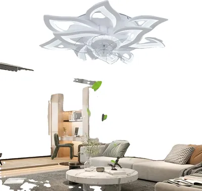 Obrázok produktu pre Stropný ventilátor so svetlom, dizajn v tvare lotosu, 6 nastavení rýchlosti, BIELY