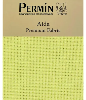 Image de Permin Precut 16 ct. Aida 355 couleur 291 Vert-Jaune, tissu pour point de croix 43x50 cm