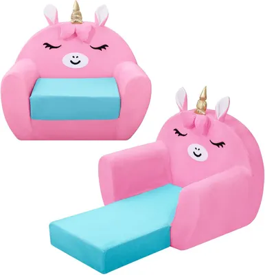 Imagen del producto de Sofá infantil 2 en 1 con forma de unicornio, plegable, para uso interior y exterior, 1 unidad, multifuncional