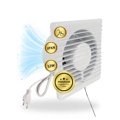Obrázek produktu pro koupelnový ventilátor 230V s kabelovým spínačem zástrčka IPX4 100mm odtahový ventilátor přívod vzduchu ventilátor se síťovou zástrčkou pro WC WC sklípek
