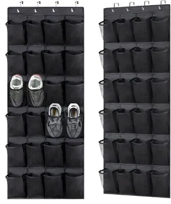 Immagine prodotto di Portascarpe da appendere alla porta - 24 scomparti grandi - nero - Organizer per scarpe da appendere alla porta con 24 scomparti - Risparmio di spazio - Portascarpe da appendere alla porta.