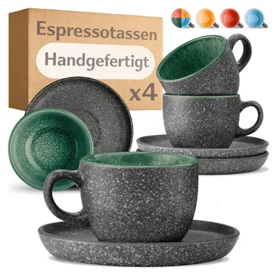 Produktbild von Cosumy Espressotassen mit Untertassen 4er Set - 90 ml Keramik Grün