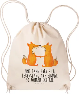 Produktbild von Mr. & Mrs. Panda Jutebeutel Füchse Liebe - Transparent - Geschenk, sporttasche klein, Fuchs, Säckchen, Fitness Tasche, wander rucksack, Freund, Beutel, Freundin, Ehemann