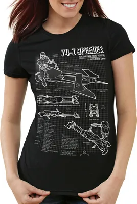 Produktbild von style3 74-Z Speeder Bike Damen T-Shirt blaupause endor, Farbe:Schwarz, Größe:M