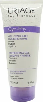 A product shot of a tube of Uriage Gyn-Phy Refreshing Gel for Intimate Hygiene.