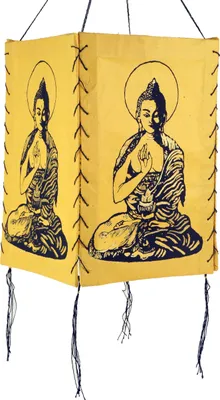 Produktbild von Lokta Papier Hänge Lampenschirm, Deckenleuchte aus Handgeschöpftem Papier - Buddha 1 Gelb, Lokta-Papier, 28*18*18 cm, Asiatische Lampenschirme aus Papier & Stoff