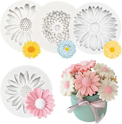 Produktbild von Sonstige Kerze 4 Silikonformen für Kerzen, Sonnenblumen, Gänseblümchen, 3D-Kerzenformen, Silikonformen zum Gießen, Basteln, Kerzen, Seifen, Heimdekora