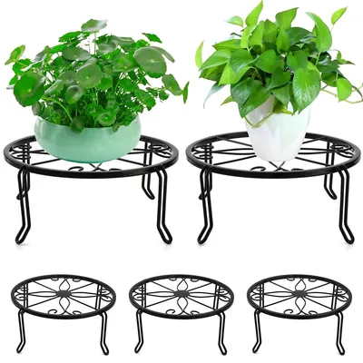 Produktbild von 5er Set Pflanzenständer Metall – Blumentopfhalter für Tisch & Boden, dekorativer Pflanzenhalter mit Doppelbeinen