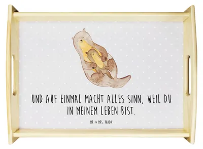 Produktbild von Mr. & Mrs. Panda Tablett Otter Kind - Grau Pastell - Geschenk, holz, Baby, Mutter, serviertablett, Sofa, Familie, Geburt, Servier, Mama