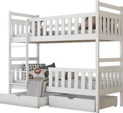 Produktbild von MIRJAN24 Etagenbett mit Stauraum Monika, Jugendbett mit Bettschubladen, Stilvoll Hochbett, Holzkonstruktion (Farbe: Weiß, Größe: 90x190)