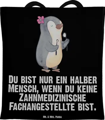 Produktbild von Mr. & Mrs. Panda Tote Bag Zahnmedizinische Fachangestellte Herz - Schwarz - Geschenk, Shopping Tasche, Laptoptasche, Tragetasche, Jutebeutel