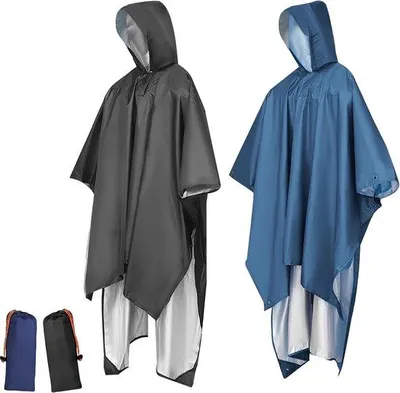 Produktbild von Famanu Regenponcho Set Wasserabweisend - Schwarz und Blau, Uni