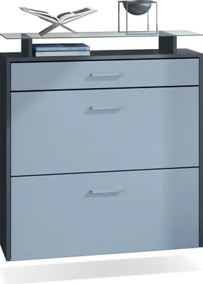 Produktbild von Vladon Schuhschrank Malea, Anthrazit matt/Denim matt - hängender Schuhkipper für 16 Paar Schuhe (89 x 96 x 23 cm)