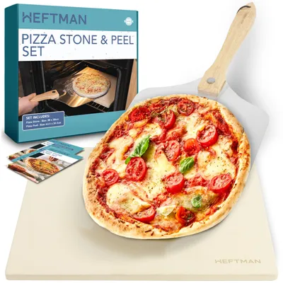 Pizzasteen-Set aus Cordierit, hitzebeständig bis 450 °C, mit Schieber