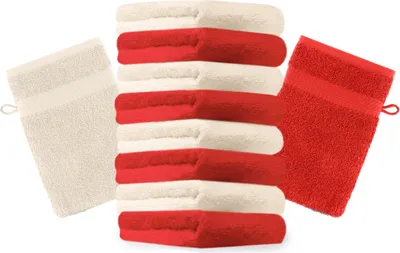 Produktbild von Betz 10 Stück Waschhandschuhe 16x21 cm PREMIUM 100% Baumwolle Farbe: rot und beige