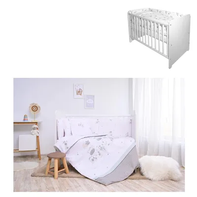 Image de Lorelli Ensemble linge de lit bébé Smile 6 pièces couverture 140x95 oreiller 43x35 lit 120x60 blanc
