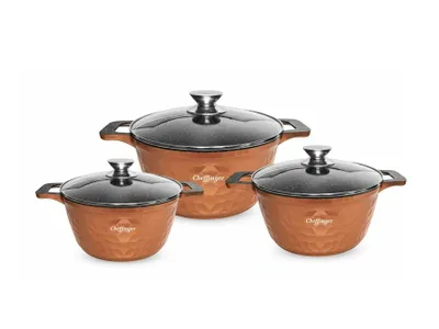 Produktbild von 6-teiliges Kochtopfset mit Marmorbeschichtung, Induktionsgeeignet - 20/24/28 cm Braun