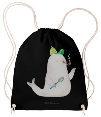 Produktbild von Mr. & Mrs. Panda Jutebeutel Robbe Sherlock - Schwarz - Geschenk, festival rucksack, Lustige Sprüche, wander, Beutel, Sportbeutel, gym