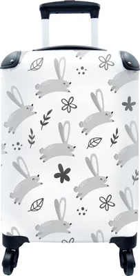 Produktbild von MuchoWow® MuchoWow® Koffer Handgepäck Trolley Rollkoffer Kleine Reisekoffer mit 4 Rollen - Hase - Tiere - Muster - Cabin Size < 55x40x23 cm & 55x40x20 cm - Fotokoffer - Kabinenkoffer - Boardgepäck - R