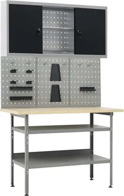 Produktbild von Werkbank mit 3 Werkzeugwänden und 1 Wandschrank , Werkbänke Design 2024