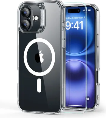 A clear iPhone case with a screen protector and a phone inside.