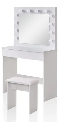 Productafbeelding van Make-up tafel met LED-verlichting, krukje en spiegel, 1 lade, wit