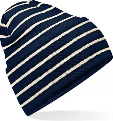 Produktbild von Beechfield B39R | Original Deep Cuffed Striped Beanie - Farbe: French Navy/Soft White - Größe: One Size