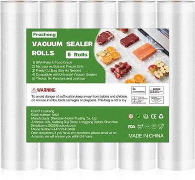 Productafbeelding van vacuümfolierollen, 5 rollen, 28x300cm, vacuümzakken, professionele folierollen voor vacuümsealers en voedselvacuümsealers, BPA-vrij, kookbestendig en geschikt voor sous-vide diepvrieszakken